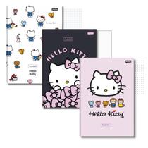 Kit 3 Cadernos Hello Kitty Liso Quadriculado Pontilhado e Lápis Do Tema