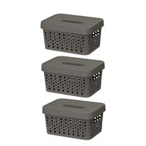 Kit 3 Caixa 2 Litros Eficiente Organizador Decorativo Prático Empilhável Resistente Multiuso