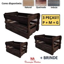 Kit 3 caixa caixote de feira frutas ripado decorativo festa presente cesta natal grande imbuia