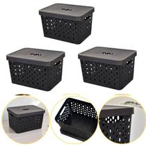 Kit 3 Caixa Cesto Organizador Multiuso Empilhável 17 L Preto Kit 3 Caixa Cesto Organizador Multiuso Empilhável 17 L Preto
