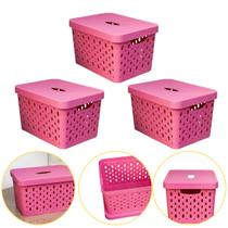 Kit 3 Caixa Cesto Organizador Multiuso Empilhável 17 L Rosa Bebê orgbrasil 000.028 Kit 3 Caixa Cesto Organizador Multiuso Empilhável 17 L Rosa Bebê orgbrasil 000.028
