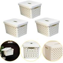 Kit 3 Caixa Cesto Organizador Multiuso Empilhável 17L Branco Kit 3 Caixa Cesto Organizador Multiuso Empilhável 17L Branco