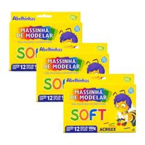 Kit 3 caixa de massinha de modelar soft 12 cores 180g