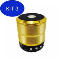 Kit 3 Caixa De Som Portátil Mini Speaker Ws-887 Dourado Bluetooth