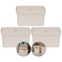 Kit 3 Caixa Grande 32l Ou Cube Organizadora Empilhável Bege Kit 3 Caixa Grande 32l Ou Cube Organizadora Empilhável Bege