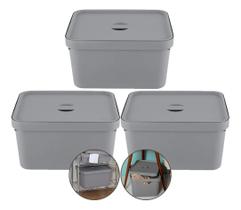 Kit 3 Caixa Grande 32l Ou Cube Organizadora Empilhável Chumbo
