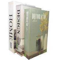 Kit 3 Caixa Livro Decorativa Home Decoração Sala Quarto Porta Objetos