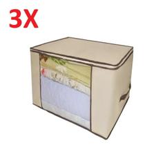 Kit 3 caixa organizador de roupas com ziper para guarda roupa cama edredom e closets saco 45x30x20cm