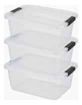 Kit 3 Caixa Organizadora 15 Litros Transparente Com Tampa