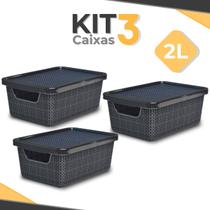 Kit 3 Caixa Organizadora 2 Litros Jutta Preta C/ Tampa que Encaixa de Plástico - Arqplast Kit 3 Caixa Organizadora 2 Litros Jutta Preta C/ Tampa que Encaixa de Plástico - Arqplast