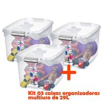 Kit 3 Caixa Organizadora 29l Multiuso Porta Utensílios Closet Roupas Brinquedo - Sanremo