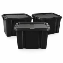 Kit 3 Caixa Organizadora 67.5 Litros Grande Reforçada Com Travas Rodinhas e Alça Ecológica Preta Merconplas - Kit 3 Caixa Organizadora 67.5 Litros Grande Reforçada Com Travas Rodinhas e Alça Ecológica Preta Merconplas -