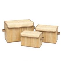 Kit 3 Caixa Organizadora Bambu Natural Forrada Tampa Cesto Armazenamento Multiuso Organização Casa