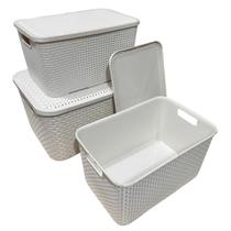 Kit 3 Caixa Organizadora Cesto com tampa grande Caixas Rattan 7L - 15L Kit 3 Caixa Organizadora Cesto com tampa grande Caixas Rattan 7L - 15L