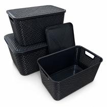 Kit 3 Caixa Organizadora Cesto com tampa grande Caixas Rattan 7L - 15L Kit 3 Caixa Organizadora Cesto com tampa grande Caixas Rattan 7L - 15L