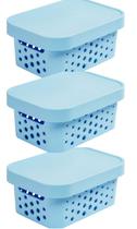 kit 3 caixa organizadora cesto multiuso azul claro 2,6 litros qualidade resistente com tampa kit 3 caixa organizadora cesto multiuso azul claro 2,6 litros qualidade resistente com tampa