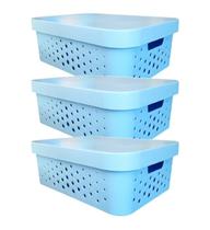 kit 3 caixa organizadora cesto multiuso azul claro 6 litros qualidade resistente com tampa kit 3 caixa organizadora cesto multiuso azul claro 6 litros qualidade resistente com tampa