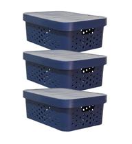 kit 3 caixa organizadora cesto multiuso azul escuro 6 litros qualidade resistente com tampa kit 3 caixa organizadora cesto multiuso azul escuro 6 litros qualidade resistente com tampa