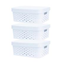 kit 3 caixa organizadora cesto multiuso branco 6 litros qualidade resistente com tampa