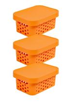 kit 3 caixa organizadora cesto multiuso laranja 2,6 litros qualidade resistente com tampa