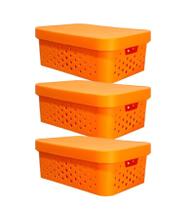 kit 3 caixa organizadora cesto multiuso laranja 6 litros qualidade resistente com tampa kit 3 caixa organizadora cesto multiuso laranja 6 litros qualidade resistente com tampa