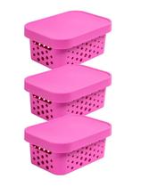 kit 3 caixa organizadora cesto multiuso pink rosa 2,6 litros