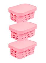 kit 3 caixa organizadora cesto multiuso rosa claro 2,6 litros qualidade resistente com tampa kit 3 caixa organizadora cesto multiuso rosa claro 2,6 litros qualidade resistente com tampa