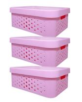 kit 3 caixa organizadora cesto multiuso rosa claro 6 litros qualidade resistente com tampa kit 3 caixa organizadora cesto multiuso rosa claro 6 litros qualidade resistente com tampa