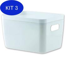 Kit 3 Caixa Organizadora Com Tampa Idealle 27X18X12Cm Branco 1209