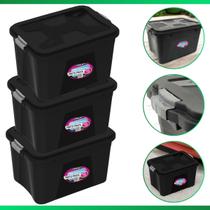 Kit 3 Caixa Organizadora Container 56 L C/ Tampa e Trava Preta