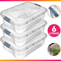 Kit 3 Caixa Organizadora Container 6 Litros C/ Tampa e Trava Kit 3 Caixa Organizadora Container 6 Litros C/ Tampa e Trava