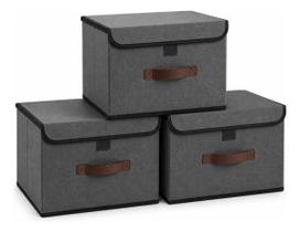 Kit 3 Caixa Organizadora Extra Grande Dobrável Reforçada Tnt Cinza-escuro