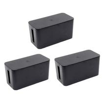 Kit 3 Caixa Organizadora Mesa Tomadas Fios Cabos 32Cm Preto