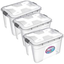 Kit 3 Caixa Organizadora Multiuso 12L Transparente C/ Travas