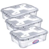 Kit 3 Caixa Organizadora Multiuso 28L Transparente C/ Travas Kit 3 Caixa Organizadora Multiuso 28L Transparente C/ Travas