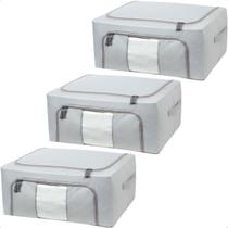 Kit 3 Caixa Organizadora Multiuso Dobrável Roupas Edredom Toalhas Lençol Acessórios 40Lts