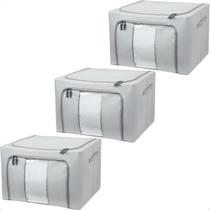 Kit 3 Caixa Organizadora Multiuso Dobrável Roupas Edredom Toalhas Lençol Acessórios 66Lts
