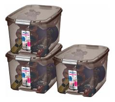 Kit 3 Caixa Organizadora Multiuso Sanremo 29 Litros Preta Fumê