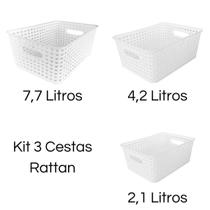 Kit 3 Caixa Organizadora Rattan Cesto Organizador 2,1 - 4,2 e 7,7 Litros Sem Tampa