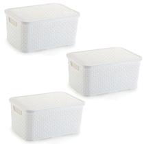 Kit 3 Caixa Organizadora Rattan Grande 16 L Com Tampa Branco