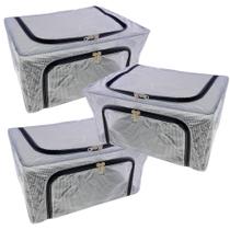 Kit 3 Caixa Organizadora Roupas Cobertor Estrutura Metálica Empilhável 39x29x19cm Bg