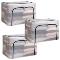 Kit 3 Caixa Organizadora Roupas Cobertor Estrutura Metálica Empilhável 59x41x39cm