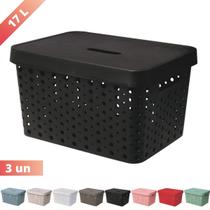 Kit 3 Caixa Organizadora Trama Rattan 17L Usual Utilid. Kit 3 Caixa Organizadora Trama Rattan 17L Usual Utilid.