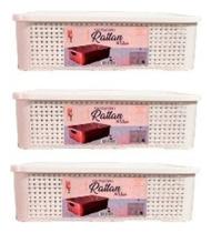 Kit 3 Caixa Rattan 13 Litros Cesto Organizador Com Tampa
