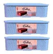 Kit 3 Caixa Rattan 13 Litros Cesto Organizador Com Tampa