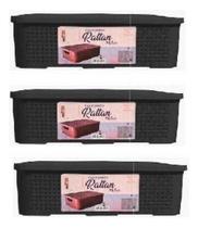 Kit 3 Caixa Rattan 13 Litros Cesto Organizador Com Tampa Kit 3 Caixa Rattan 13 Litros Cesto Organizador Com Tampa