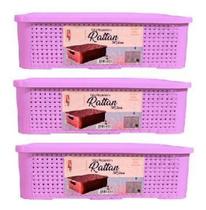 Kit 3 Caixa Rattan 13 Litros Cesto Organizador Com Tampa Kit 3 Caixa Rattan 13 Litros Cesto Organizador Com Tampa