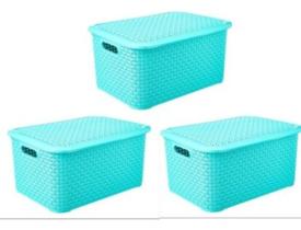 Kit 3 Caixa Rattan 25l Cesto Organizador C/ Tampa Premium Kit 3 Caixa Rattan 25l Cesto Organizador C/ Tampa Premium