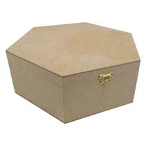 Kit 3 Caixa Sextavada Tampa Dobradiça e Fecho 36x31x12 Mdf 6mm Madeira Kit 3 Caixa Sextavada Tampa Dobradiça e Fecho 36x31x12 Mdf 6mm Madeira
