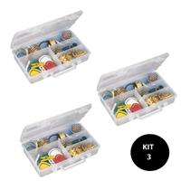 KIT 3 Caixa Transparente Pequena Plástico Multiuso Maleta Organizadora